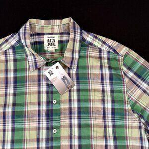 ACA JOE Mens Short Sleeve Shirt Large Multi Colored Plaid Y2K BRAND NEW